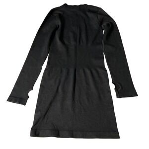 OQQ Black Ribbed Knit Long Sleeve Thumb Hole Mock Neck Dress Large